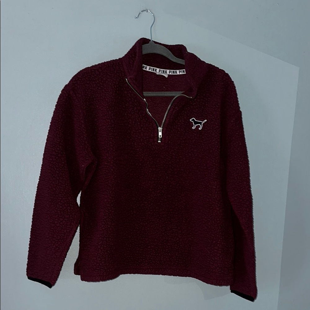 PINK Victoria's Secret Maroon Quarter-Zip Sweater
